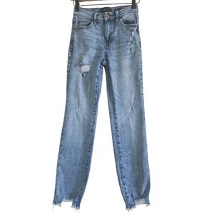 KENDALL & KYLIE DISTRESSED HIGH RISE SLIM STRAIGHT JEANS